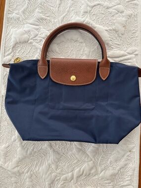 Longchamp Navy and Brown Le Pliage Small Handbag